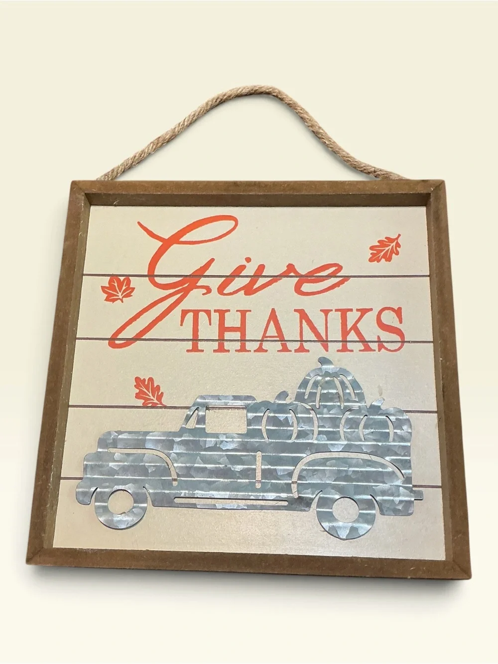 💟Give Thanks Wall Sign - Orange and Silver Autumn Decor